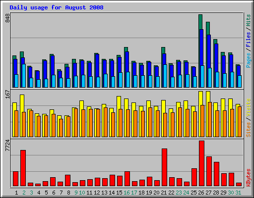 Daily usage for August 2008