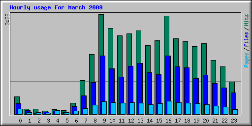 Hourly usage for March 2009